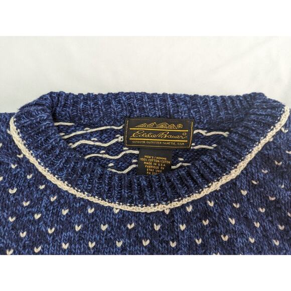 Vintage Eddie Bauer‎ Sweater Mens XL/L Blue Crewneck Cotton Made USA 90s Knit - Picture 7 of 11